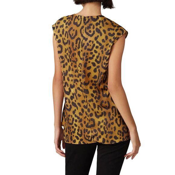 Adam Lippes Collective Cap Short Sleeve Leopard Print Cowlneck Top Shirt XS - Picture 2 of 7